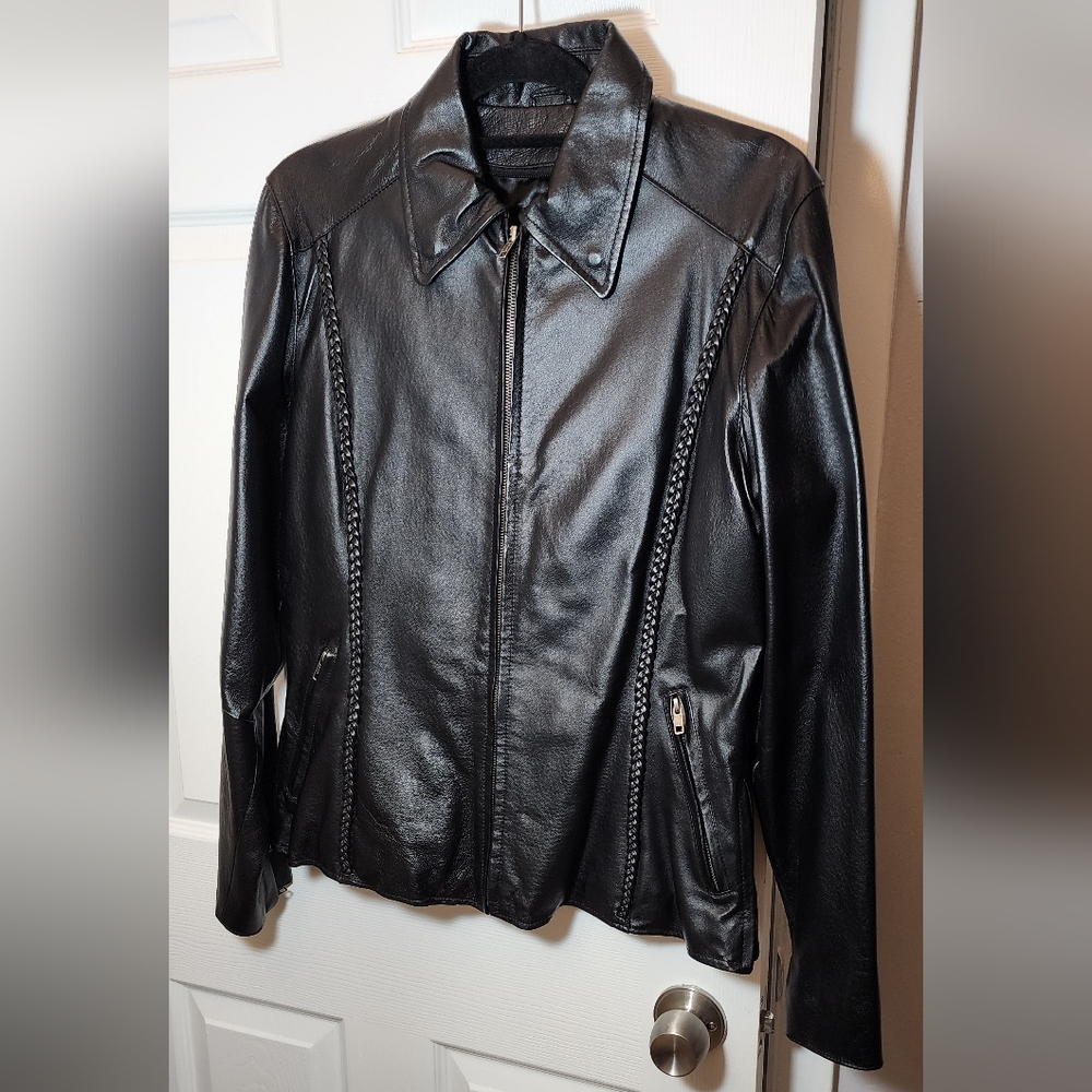 BikeStar Leather Co. Women’s Black /braided seams Moto Jacket Sz L SUPER NICE